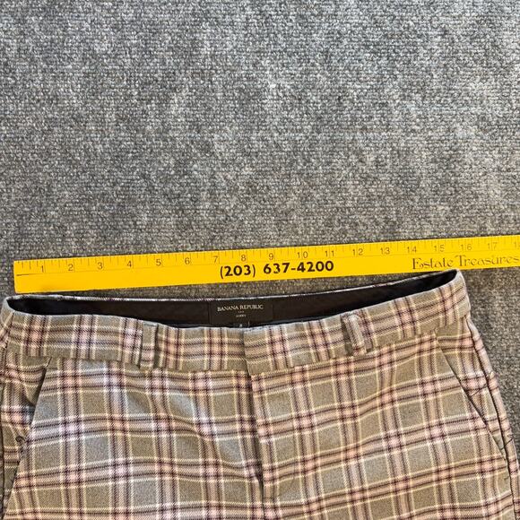 Banana Republic Avery Plaid Pants 8 Gray Red Pink Ankle Mid-Rise Stretch Trouser - Picture 5 of 8
